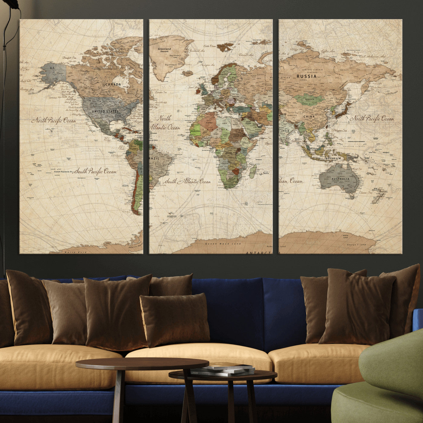 36735609-MGV-CV-36X24 - World Map Wall Art Canvas Print, Modern Decorative Framed Map Artwork Prints for Living Room, Office, Bedroom Wall Decor