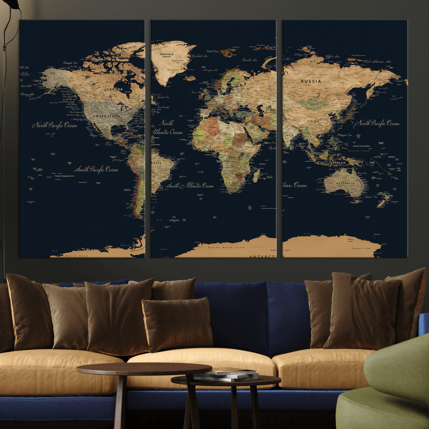 94449133-MGV-CV-36X24 - World Map Wall Art Canvas Print, Modern Decorative Framed Map Artwork Prints for Living Room, Office, Bedroom Wall Decor