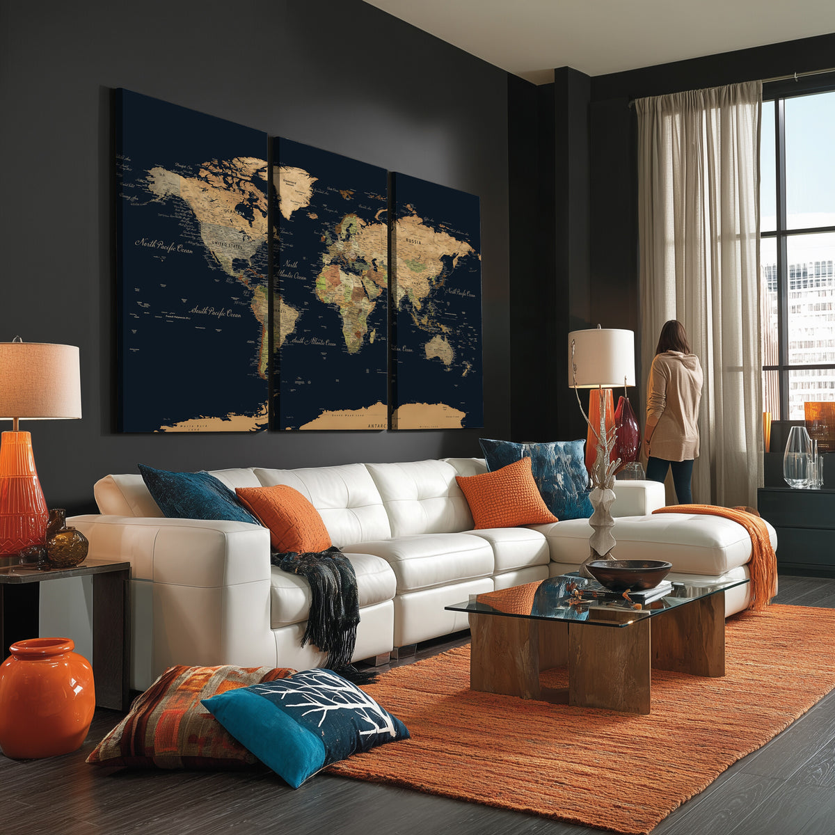 94449133-MGV-CV-36X24 - Vintage World Map Canvas on the Dark Background Wall Art