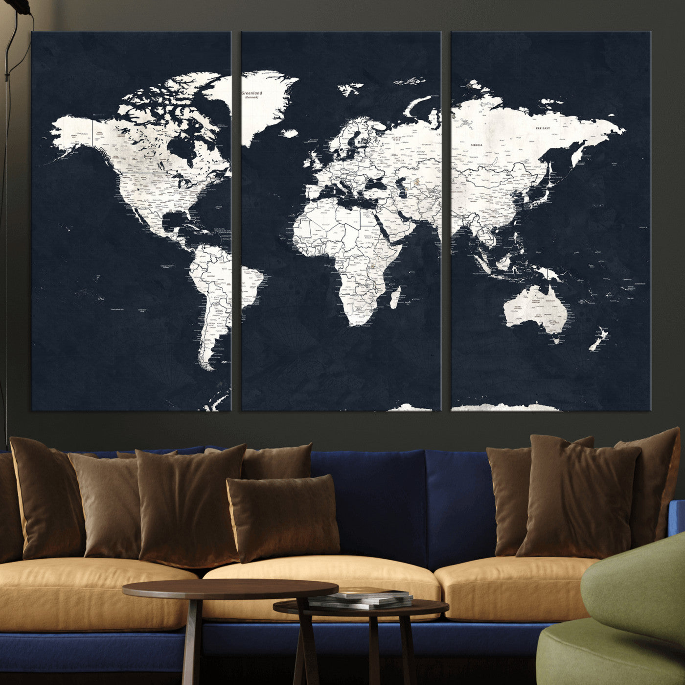 11963807-MGV-CV-36X24 - World Map Wall Art Canvas Print, Modern Decorative Framed Map Artwork Prints for Living Room, Office, Bedroom Wall Decor