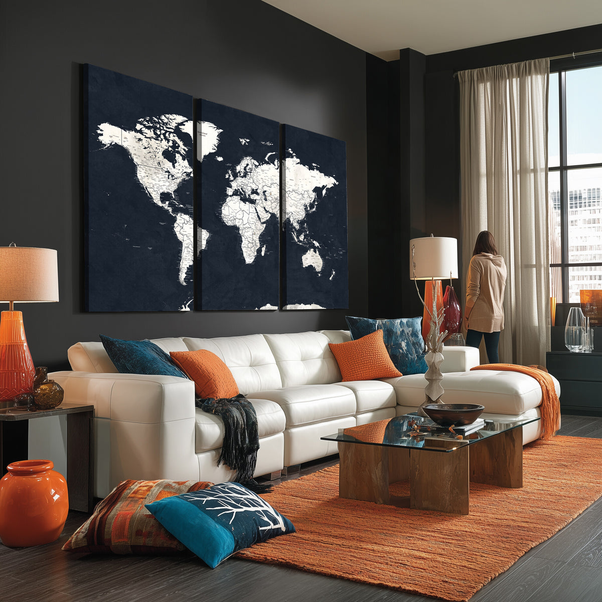 11963807-MGV-CV-36X24 - Black World Map Wall Art Canvas Print for Home Office and Meeting Room Decor