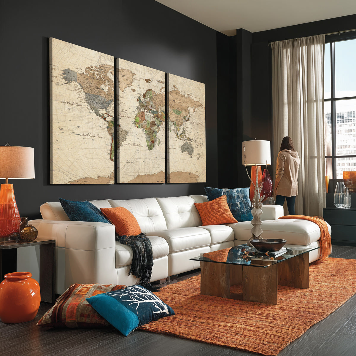 16856902-MGV-CV-36X24 - Vintage World Map Canvas Wall Art - Rustic Grunge Texture
