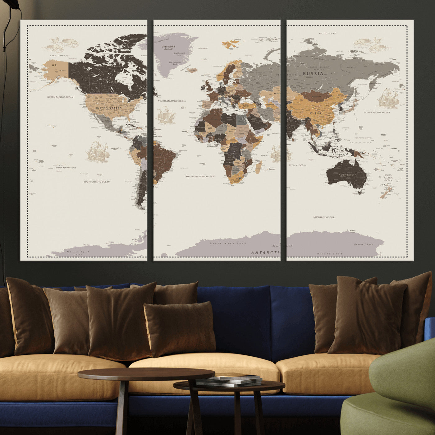 58777746-MGV-CV-36X24 - World Map Wall Art Canvas Print, Modern Decorative Framed Map Artwork Prints for Living Room, Office, Bedroom Wall Decor