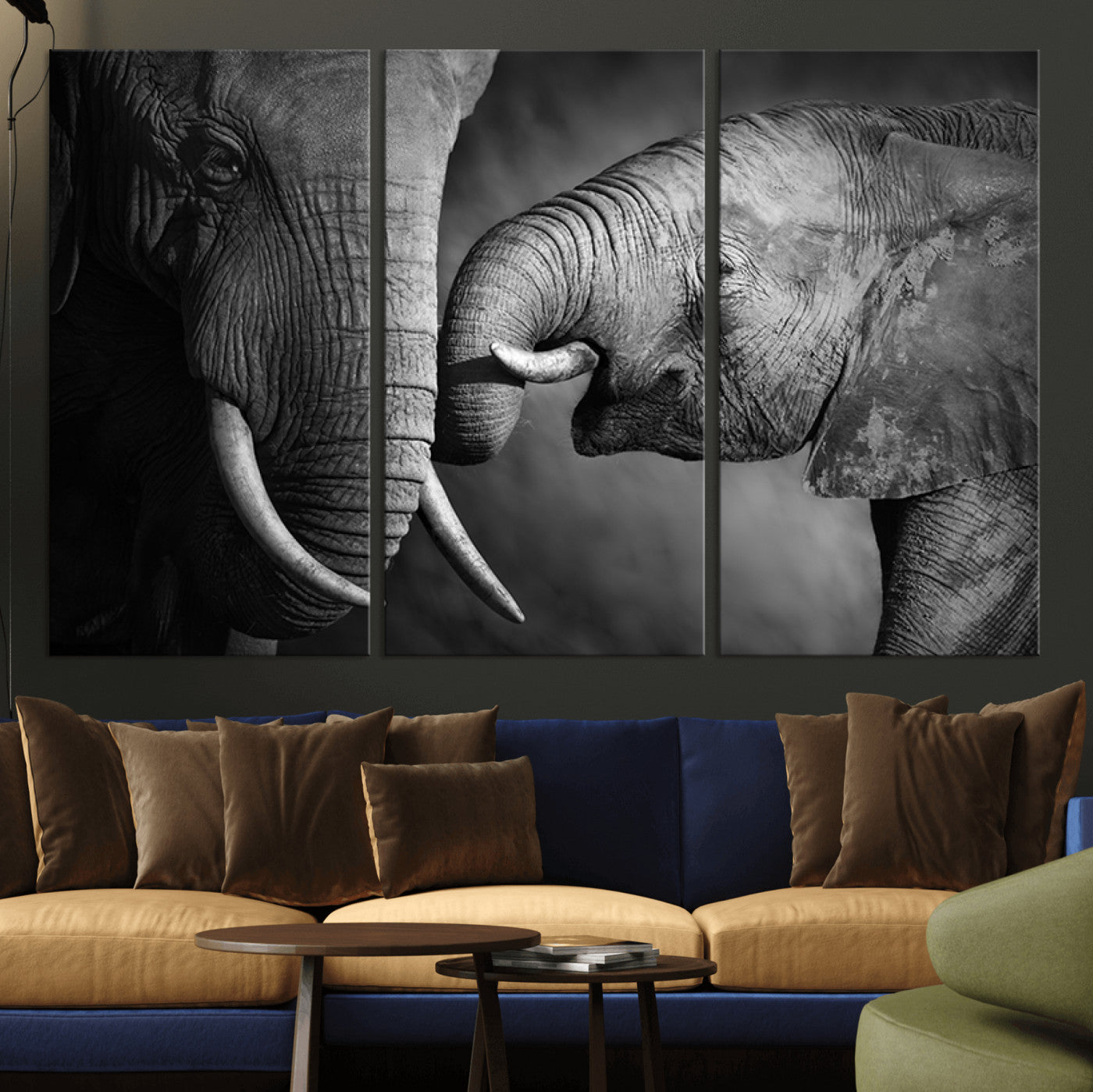 42691-MGV-CV-36X24-Elephant Family Wall Art Canvas, Framed Elephant Family Canvas Print