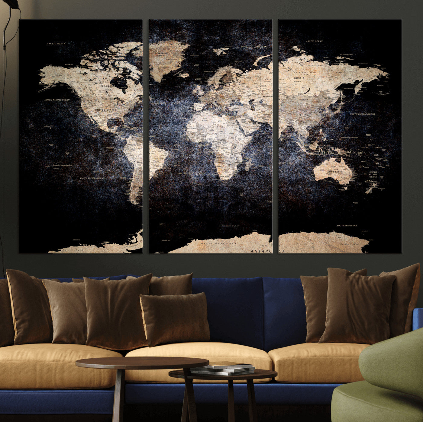 56713386-MGV-CV-36X24 - World Map Wall Art Canvas Print, Modern Decorative Framed Map Artwork Prints for Living Room, Office, Bedroom Wall Decor