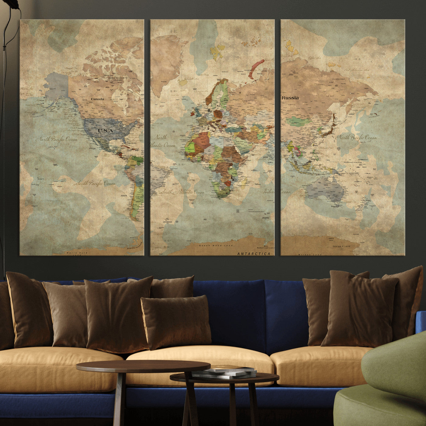 31492148-MGV-CV-36X24 - World Map Wall Art Canvas Print, Modern Decorative Framed Map Artwork Prints for Living Room, Office, Bedroom Wall Decor