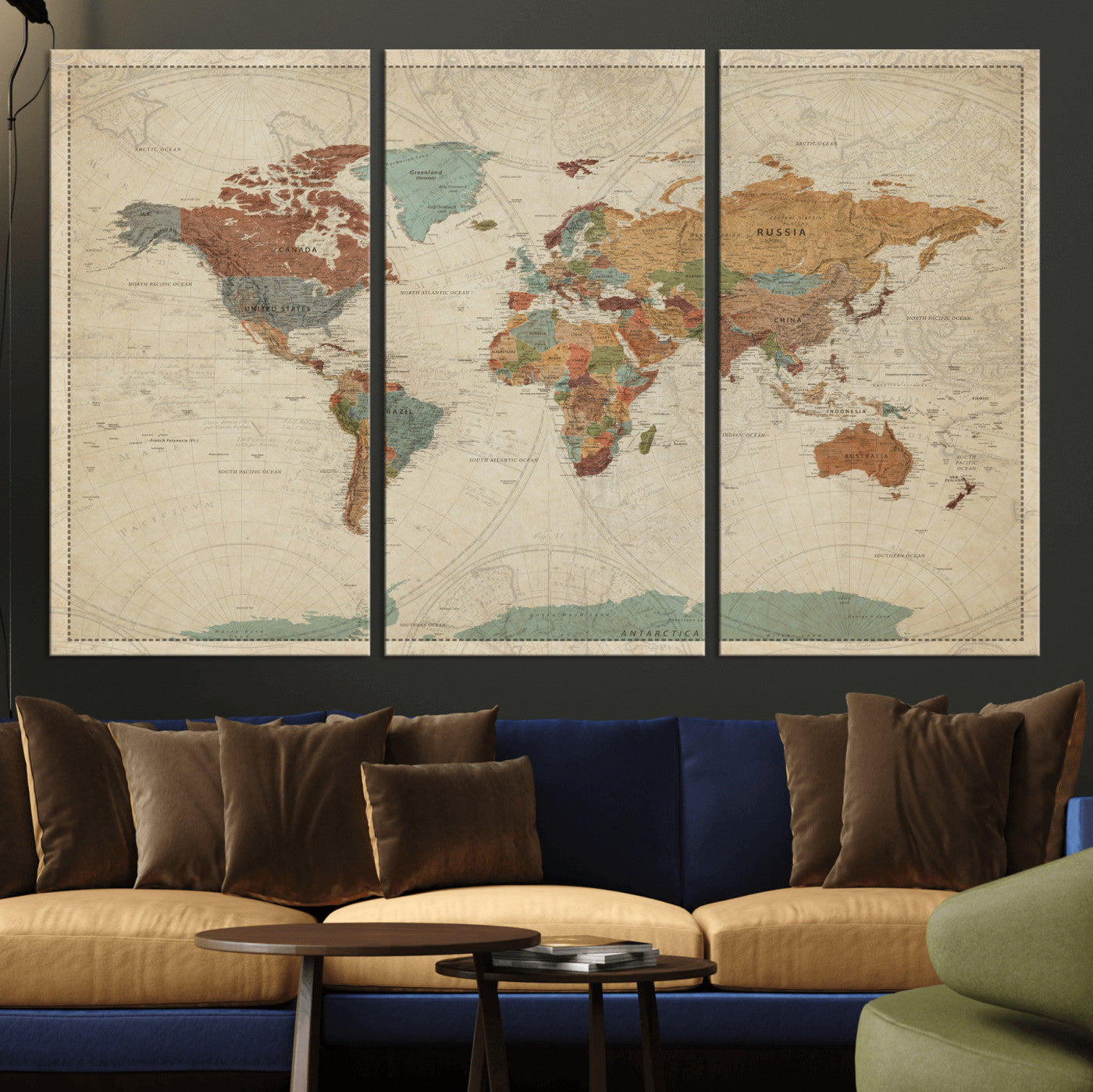 74172497-MGV-CV-36X24 - World Map Wall Art Canvas Print, Modern Decorative Framed Map Artwork Prints for Living Room, Office, Bedroom Wall Decor