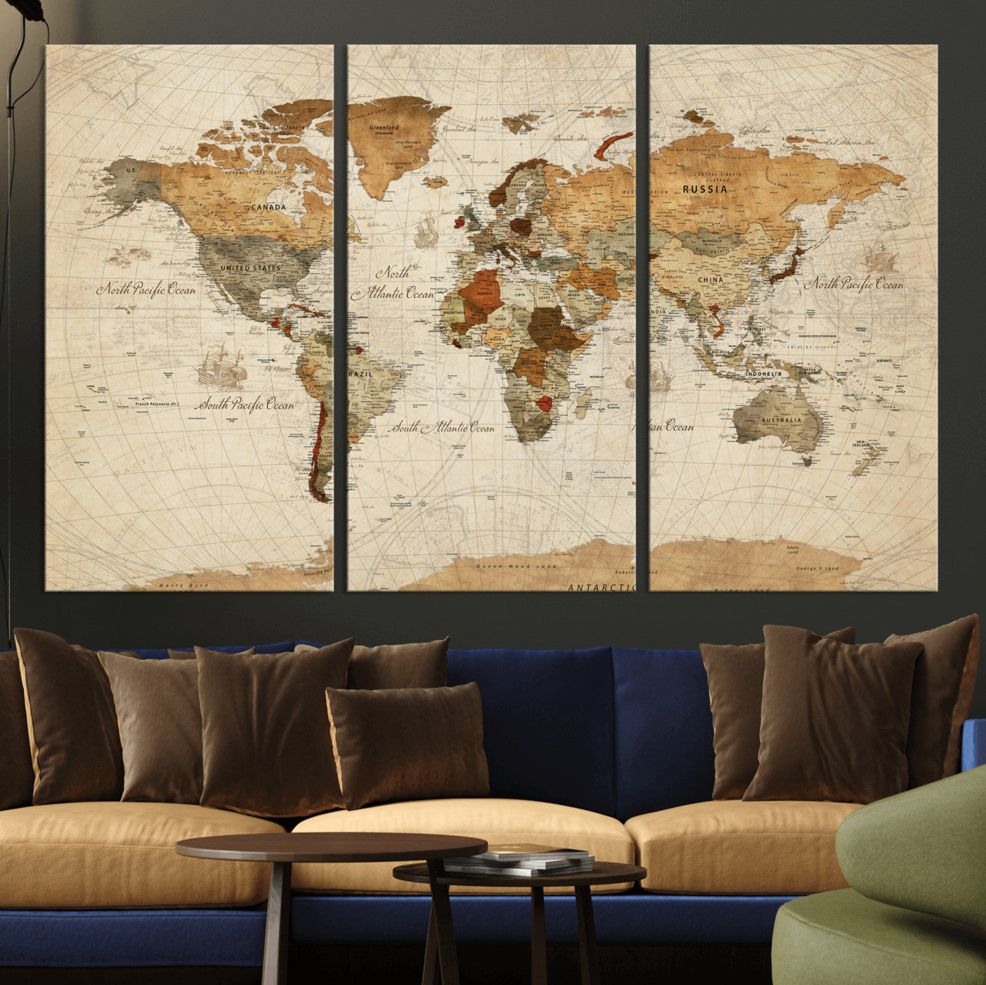 29684537-MGV-CV-36X24 - World Map Wall Art Canvas Print, Modern Decorative Framed Map Artwork Prints for Living Room, Office, Bedroom Wall Decor
