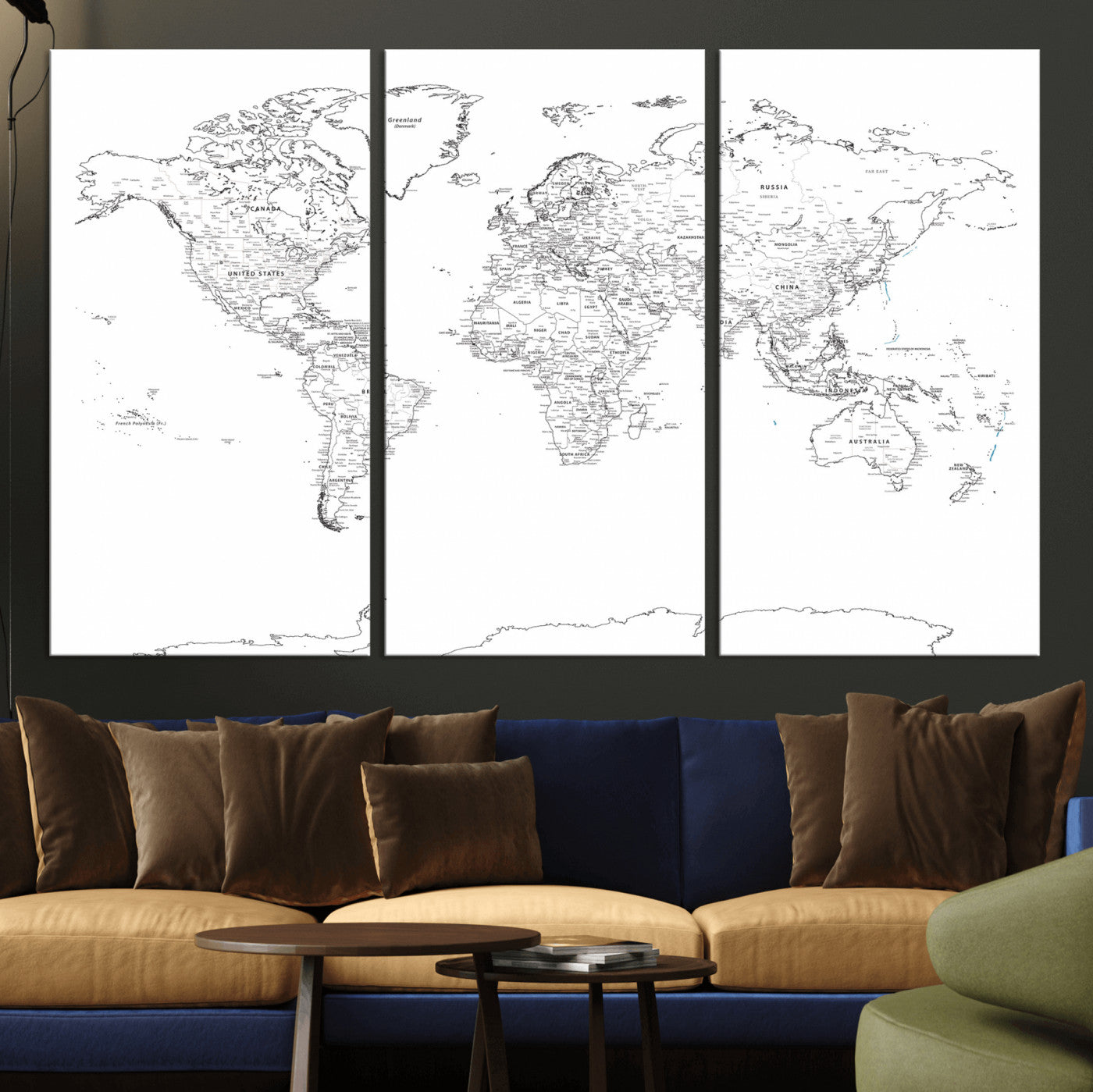 21002736-MGV-CV-36X24 - World Map Wall Art Canvas Print, Modern Decorative Framed Map Artwork Prints for Living Room, Office, Bedroom Wall Decor