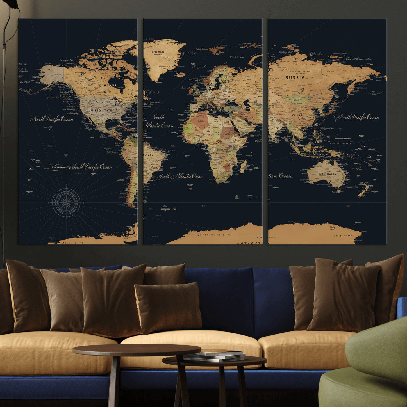 87280374-MGV-CV-36X24 - World Map Wall Art Canvas Print, Modern Decorative Framed Map Artwork Prints for Living Room, Office, Bedroom Wall Decor