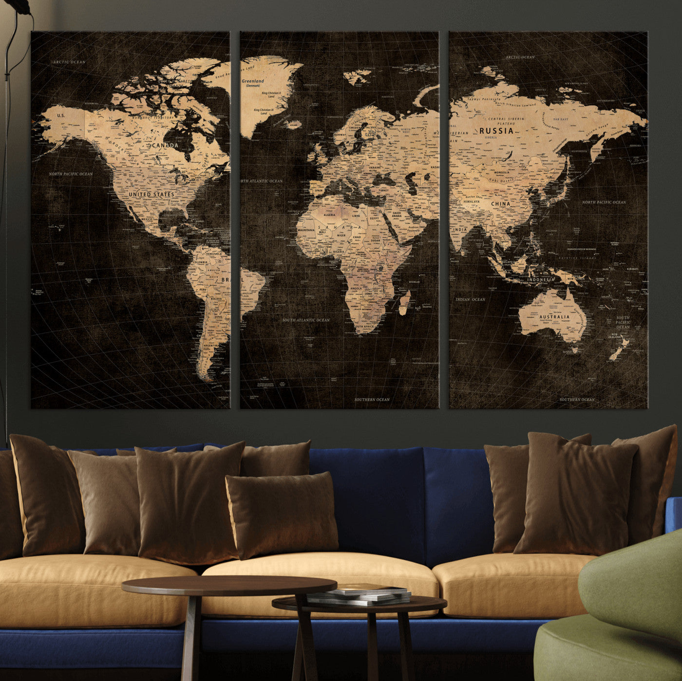 15118265-MGV-CV-36X24 - World Map Wall Art Canvas Print, Modern Decorative Framed Map Artwork Prints for Living Room, Office, Bedroom Wall Decor