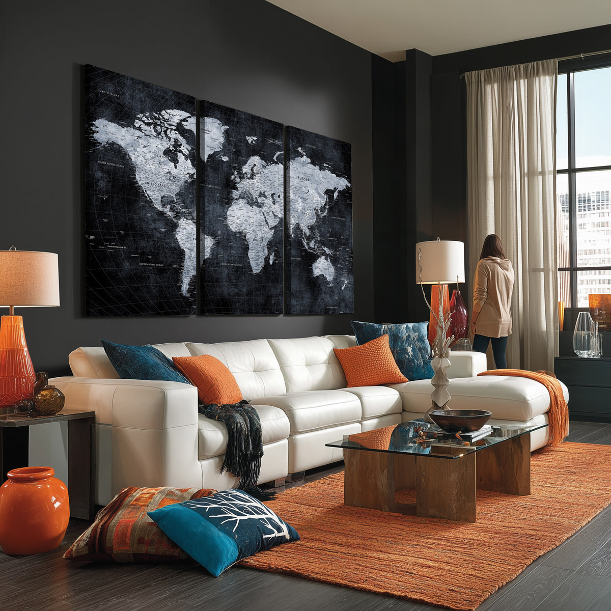 86893704-MGV-CV-36X24 - Black World Map Canvas Print | Detailed Map for Couples and Anniversary Gift