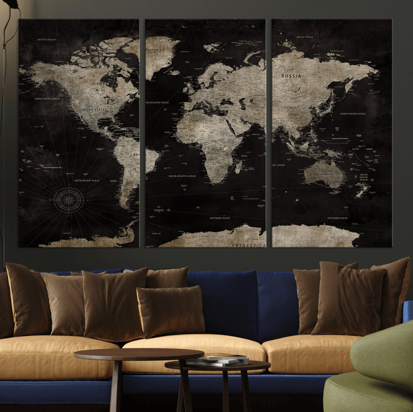 56225956-MGV-CV-36X24 - World Map Wall Art Canvas Print, Modern Decorative Framed Map Artwork Prints for Living Room, Office, Bedroom Wall Decor