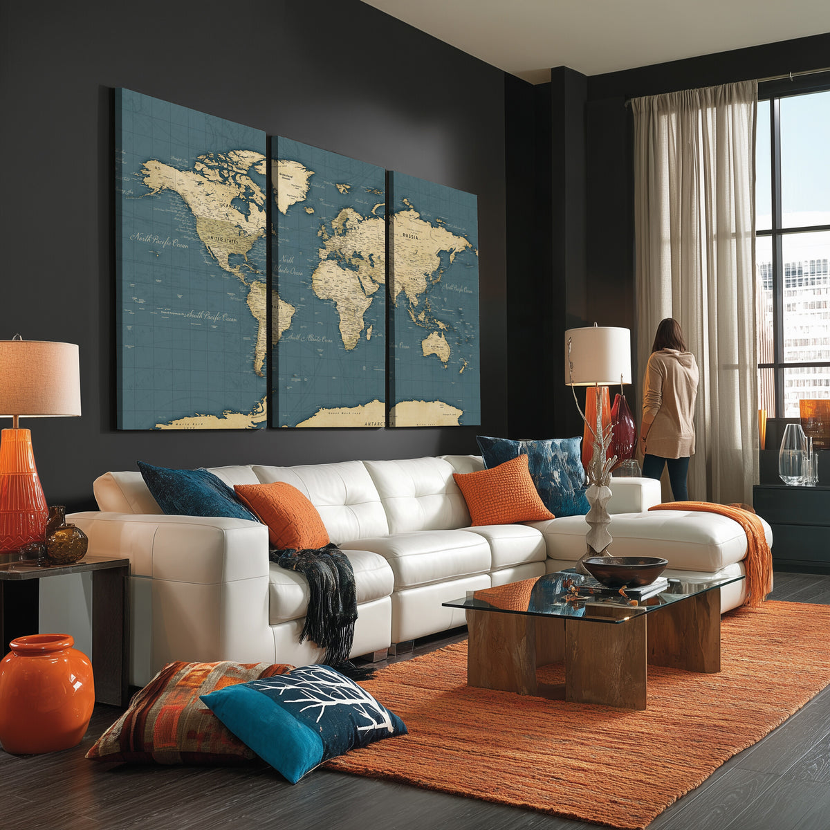 99599383-MGV-CV-36X24 - Minimal Vintage World Map Canvas Wall Art Print, Neutral