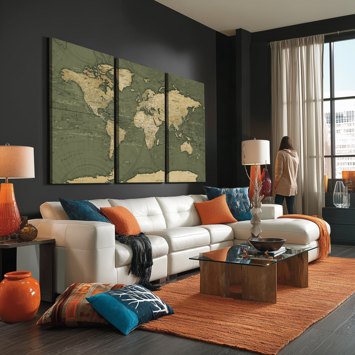 75846040-MGV-CV-36X24 - Large World Map Canvas Wall Art Print for Study Room Decor -