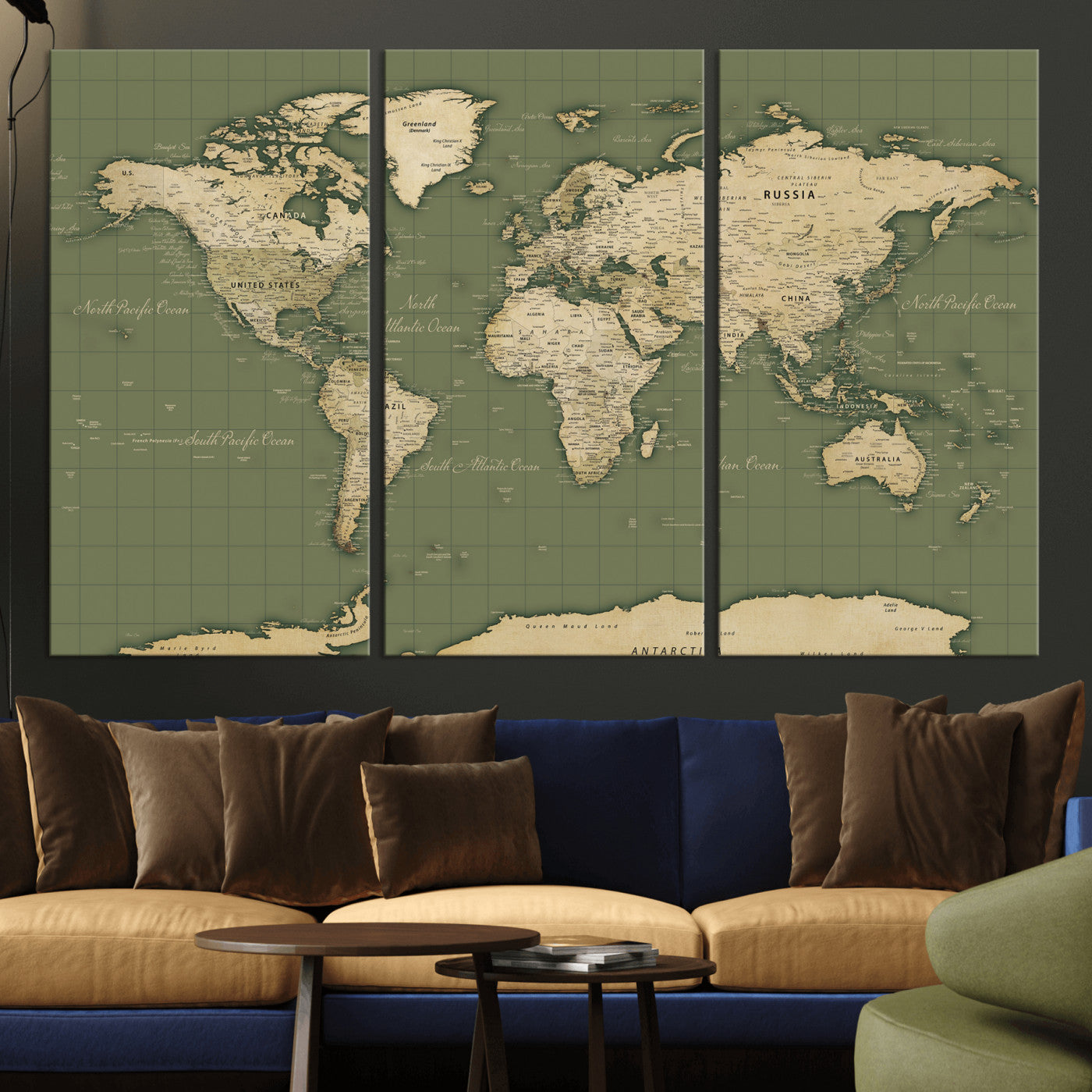 13750241-MGV-CV-36X24 - World Map Wall Art Canvas Print, Modern Decorative Framed Map Artwork Prints for Living Room, Office, Bedroom Wall Decor