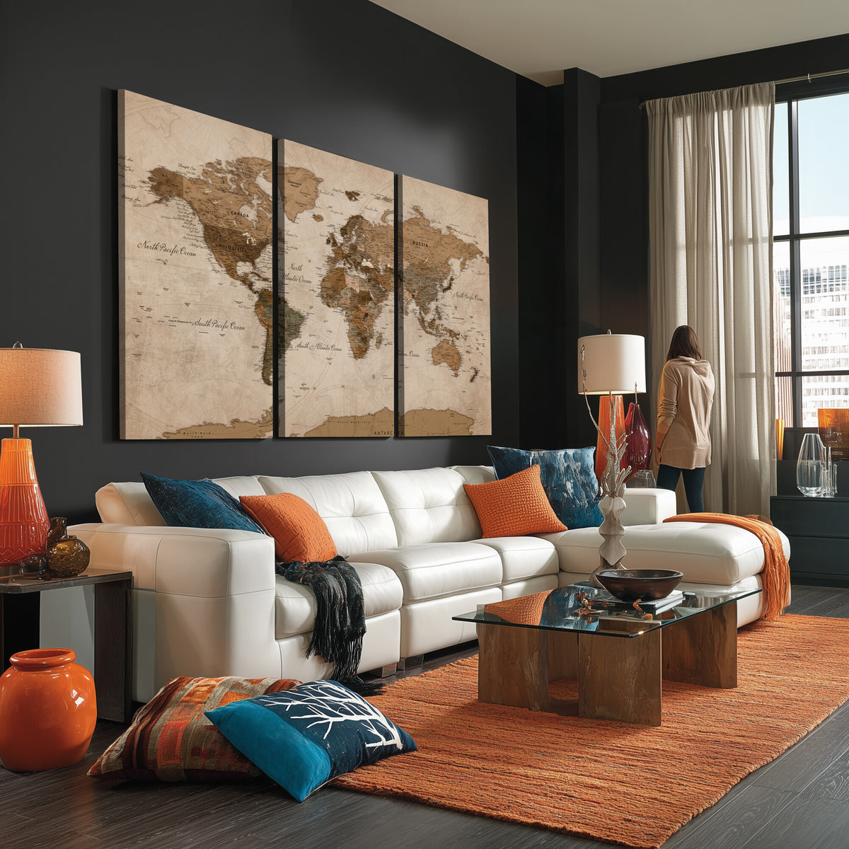 40064188-MGV-CV-36X24 - World Map Wall Art Canvas Print, Modern Decorative Framed Map Artwork Prints for Living Room, Office, Bedroom Wall Decor