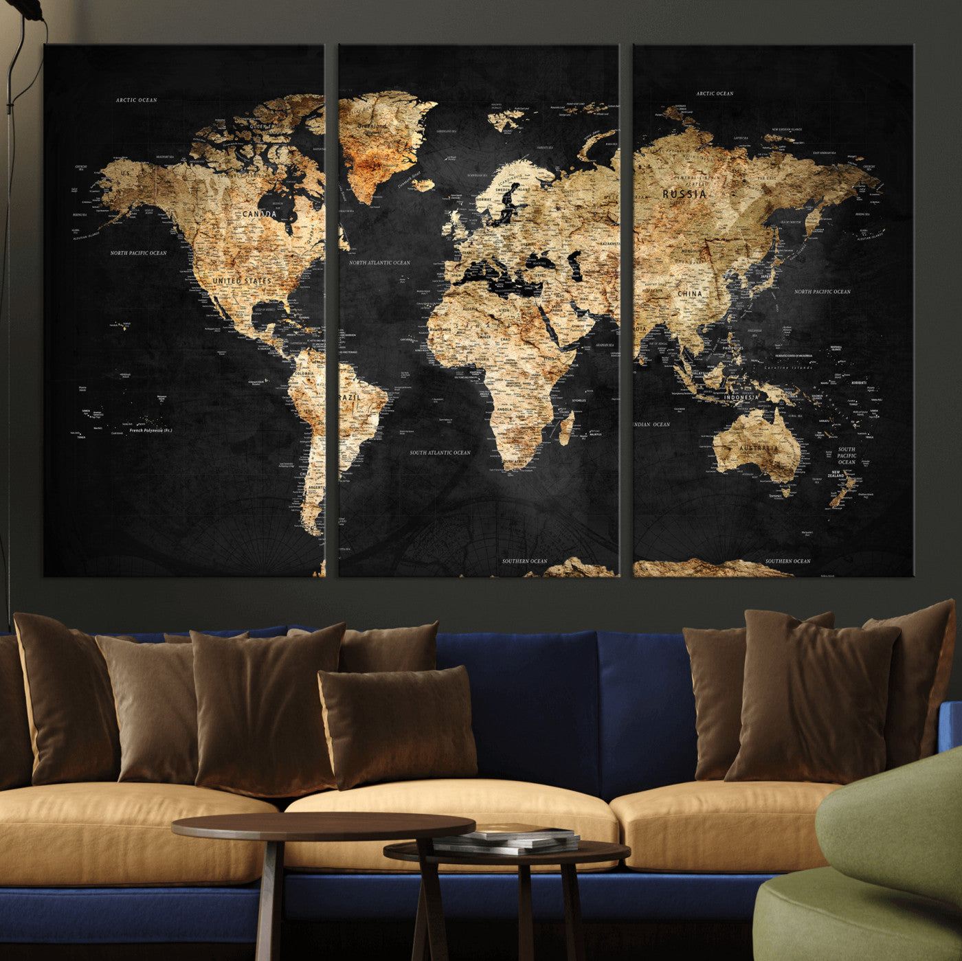 23568589-MGV-CV-36X24 - World Map Wall Art Canvas Print, Modern Decorative Framed Map Artwork Prints for Living Room, Office, Bedroom Wall Decor