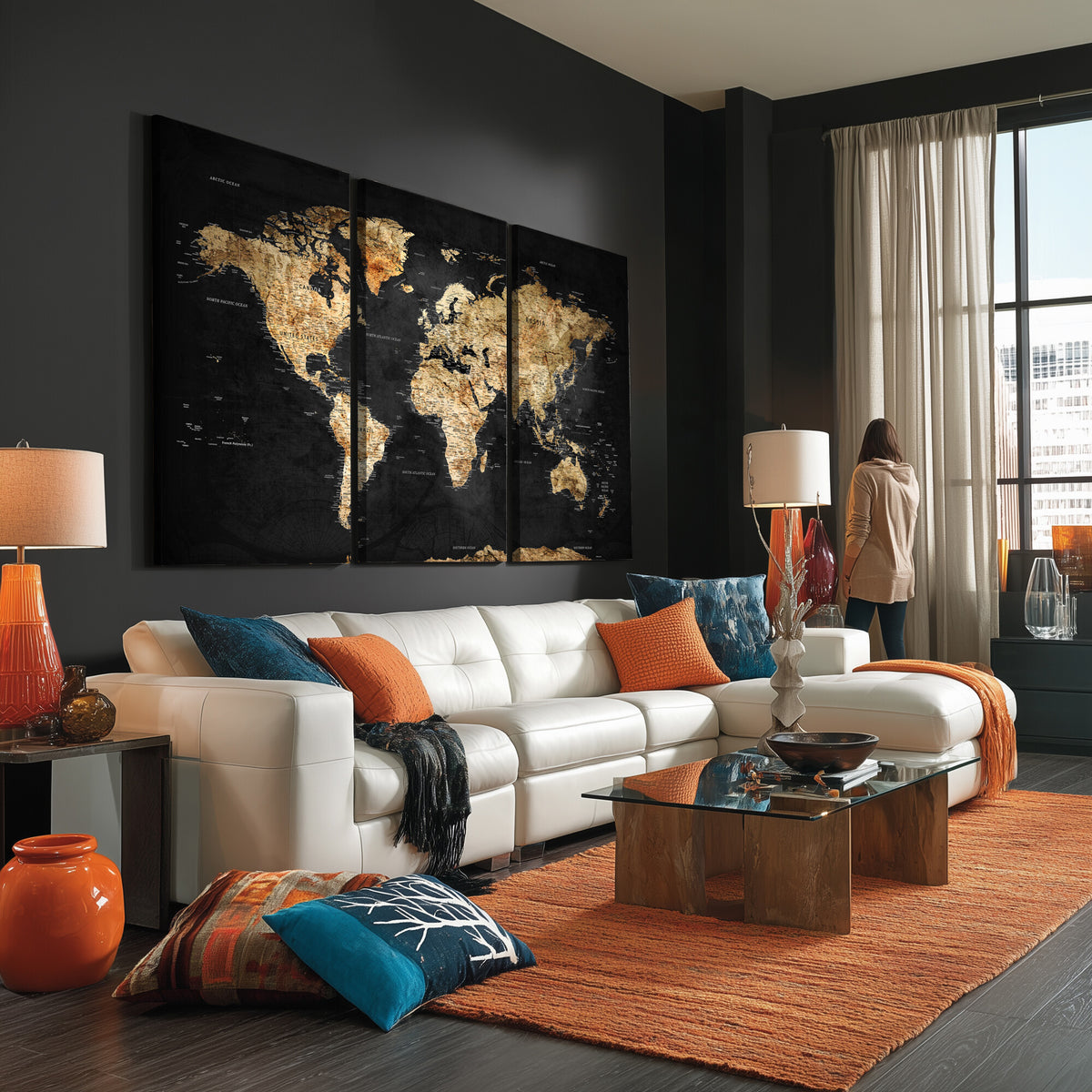 23568589-MGV-CV-36X24 - World Map Wall Art Canvas Print, Modern Decorative Framed Map Artwork Prints for Living Room, Office, Bedroom Wall Decor