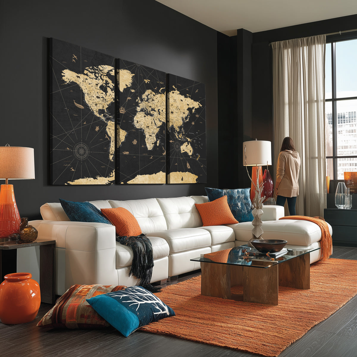 80270976-MGV-CV-36X24 - World Map Wall Art Canvas Print, Modern Decorative Framed Map Artwork Prints for Living Room, Office, Bedroom Wall Decor