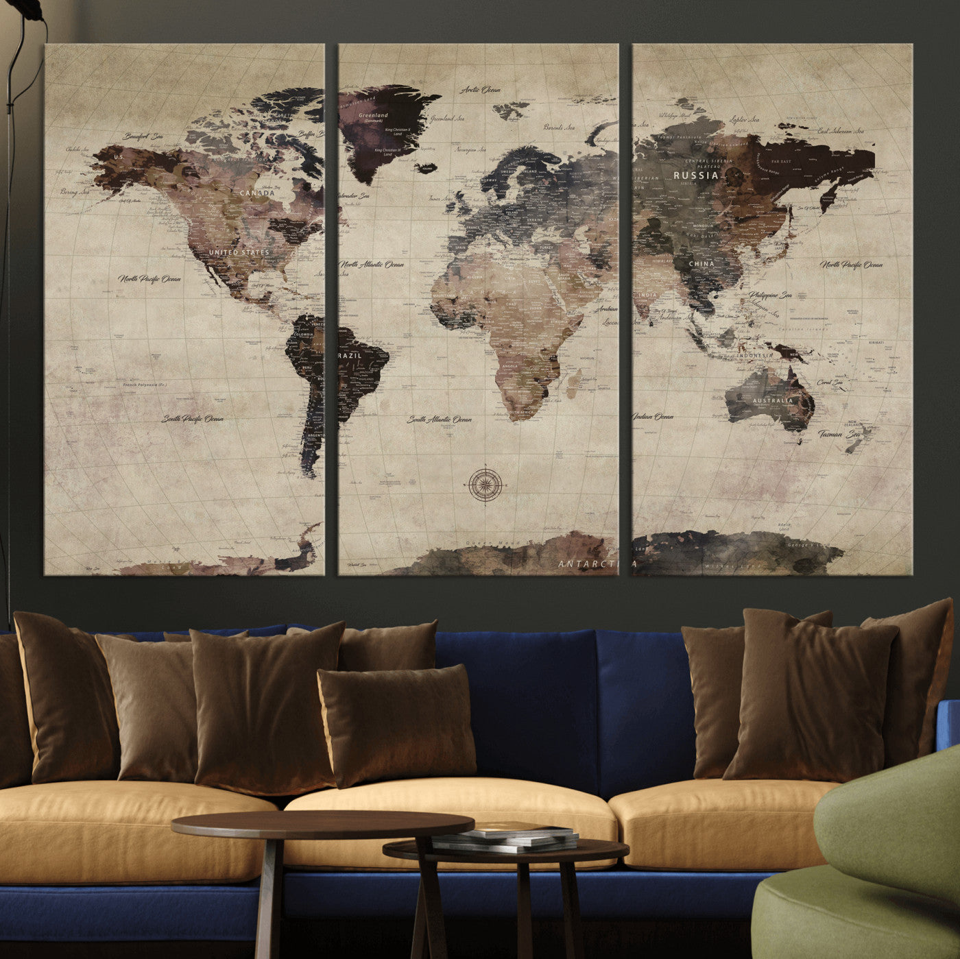 60560672-MGV-CV-36X24 - World Map Wall Art Canvas Print, Modern Decorative Framed Map Artwork Prints for Living Room, Office, Bedroom Wall Decor