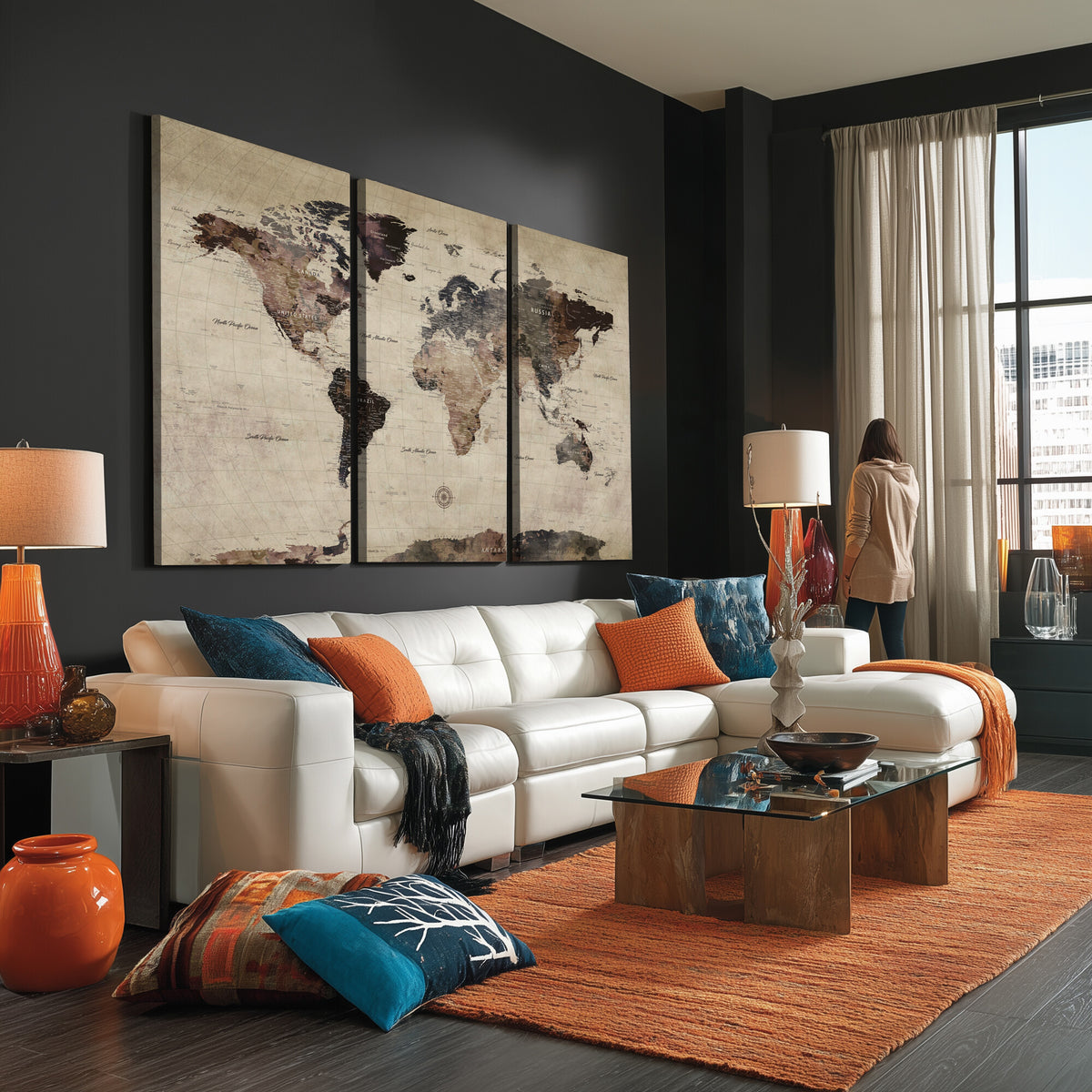 60560672-MGV-CV-36X24 - World Map Wall Art Canvas Print, Modern Decorative Framed Map Artwork Prints for Living Room, Office, Bedroom Wall Decor