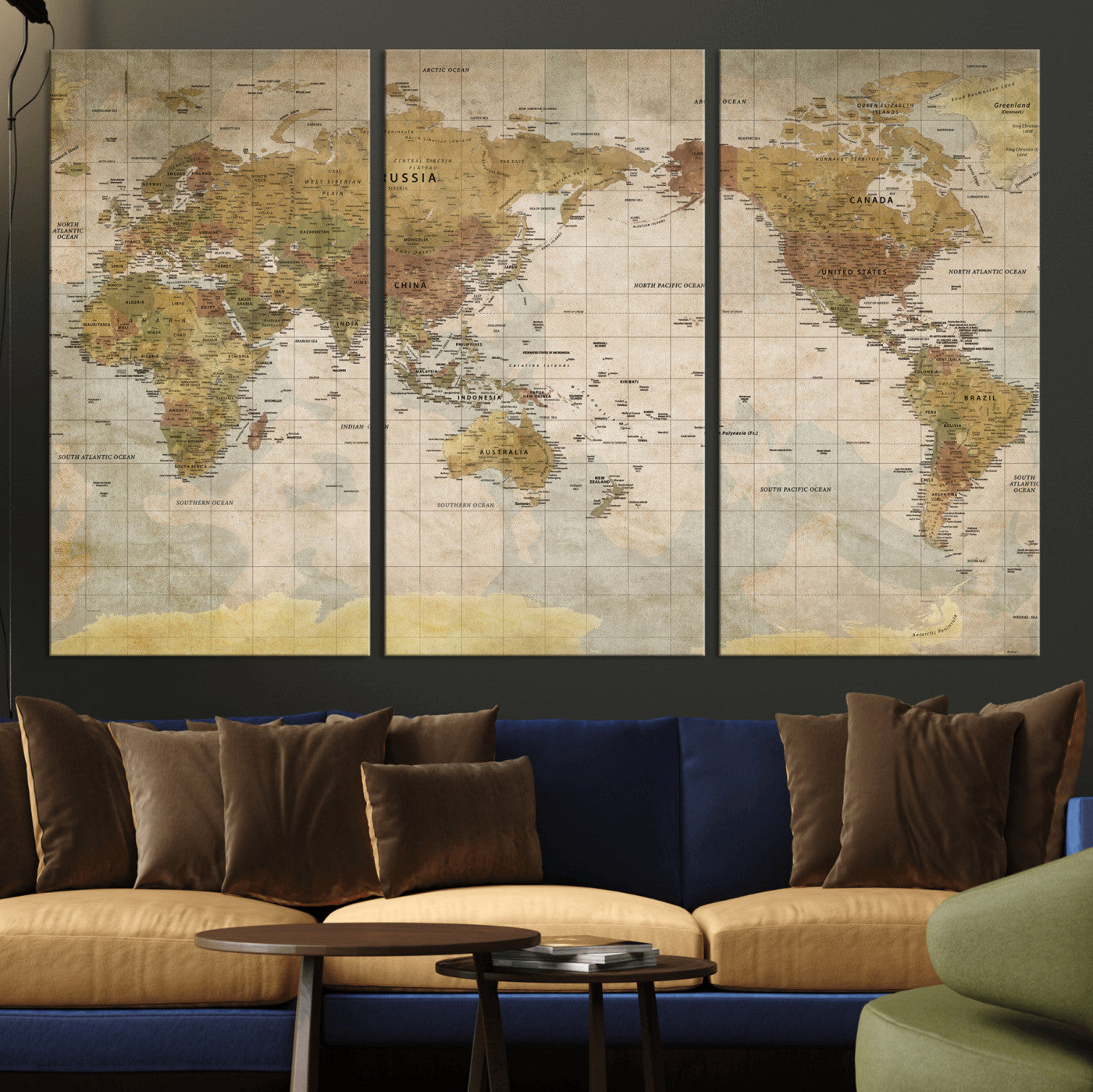 22305205-MGV-CV-36X24 - World Map Wall Art Canvas Print, Modern Decorative Framed Map Artwork Prints for Living Room, Office, Bedroom Wall Decor