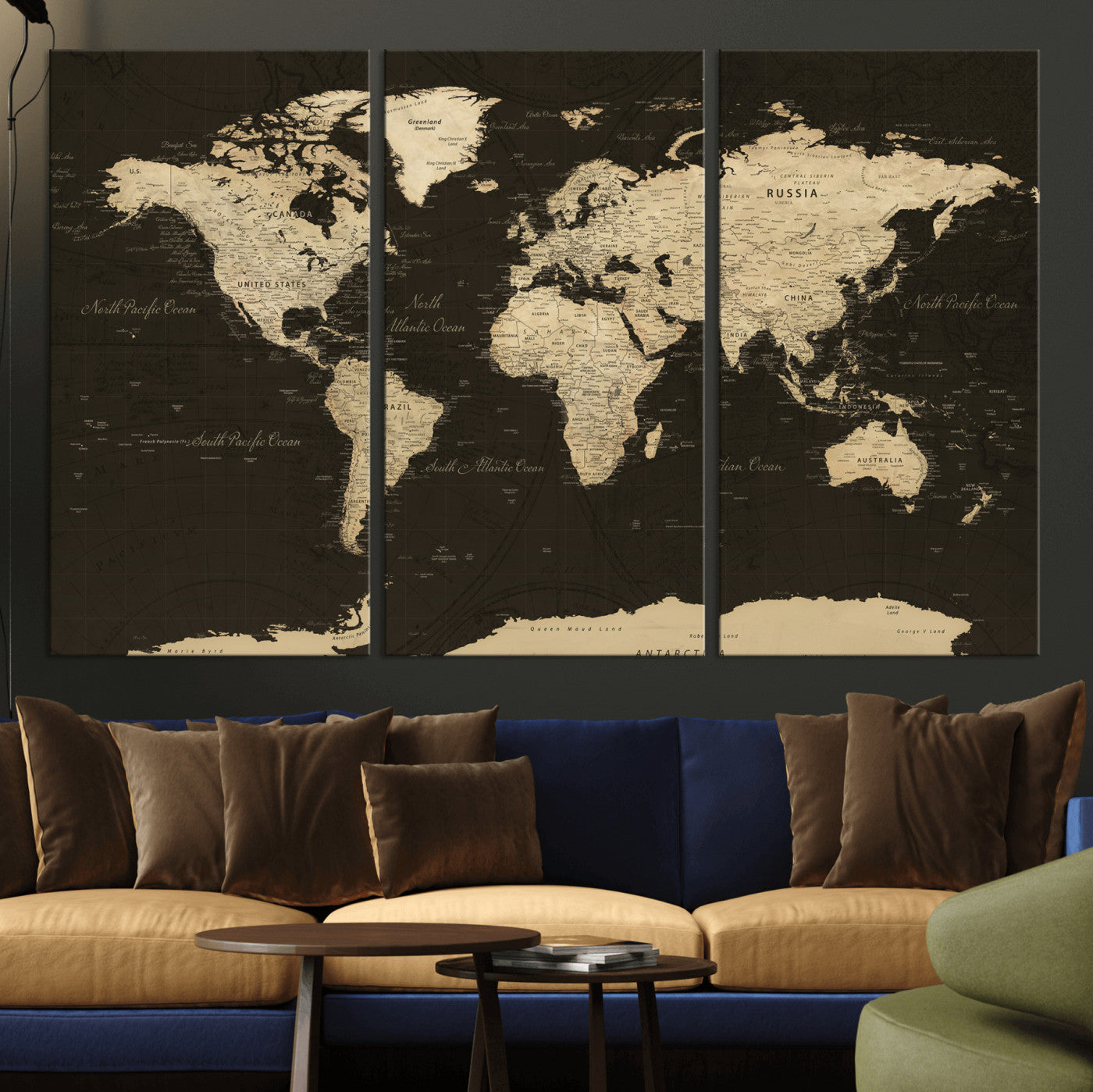 89024244-MGV-CV-36X24 - World Map Wall Art Canvas Print, Modern Decorative Framed Map Artwork Prints for Living Room, Office, Bedroom Wall Decor