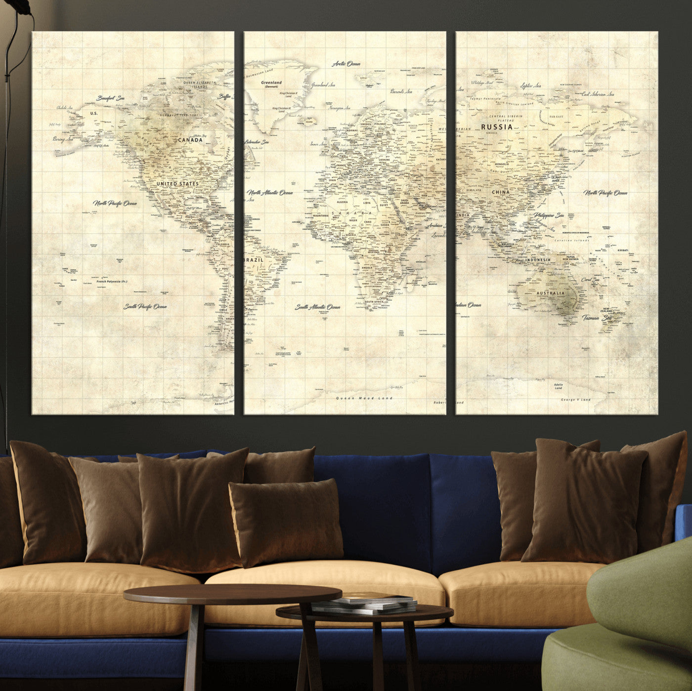 17101439-MGV-CV-36X24 - World Map Wall Art Canvas Print, Modern Decorative Framed Map Artwork Prints for Living Room, Office, Bedroom Wall Decor