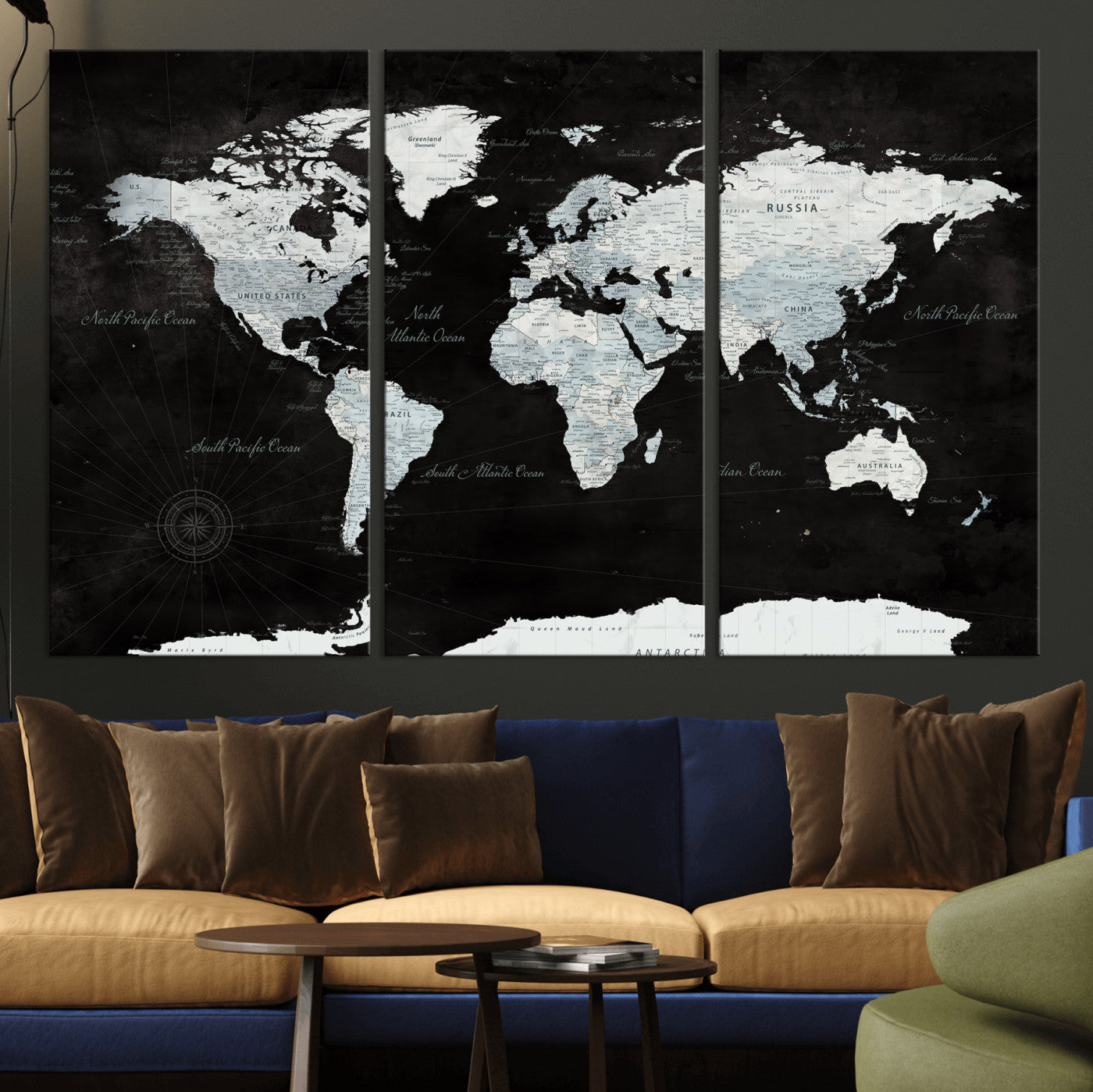 28664806-MGV-CV-36X24 - World Map Wall Art Canvas Print, Modern Decorative Framed Map Artwork Prints for Living Room, Office, Bedroom Wall Decor