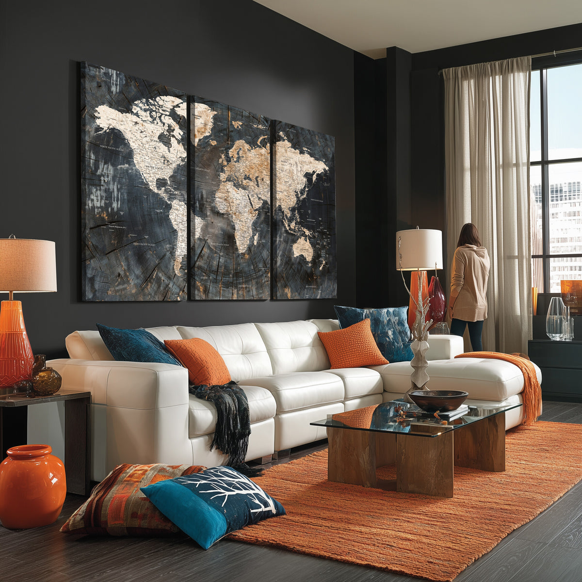 89162112-MGV-CV-36X24 - World Map Wall Art Canvas Print, Modern Decorative Framed Map Artwork Prints for Living Room, Office, Bedroom Wall Decor