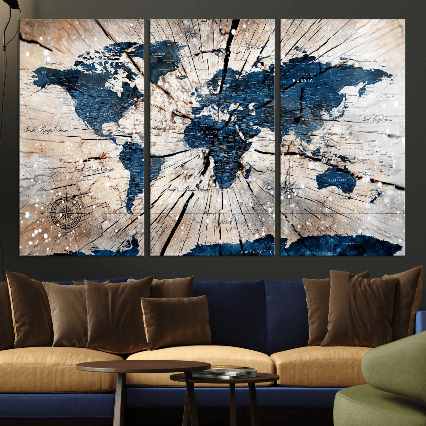 19478704-MGV-CV-36X24 - World Map Wall Art Canvas Print, Modern Decorative Framed Map Artwork Prints for Living Room, Office, Bedroom Wall Decor