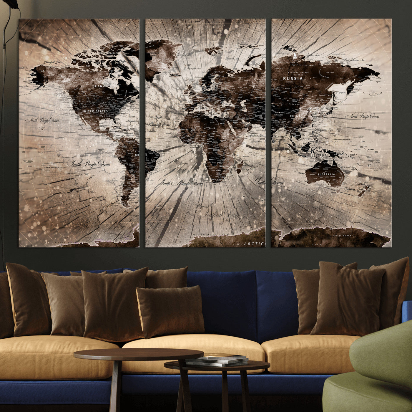 94623295-MGV-CV-36X24 - World Map Wall Art Canvas Print, Modern Decorative Framed Map Artwork Prints for Living Room, Office, Bedroom Wall Decor