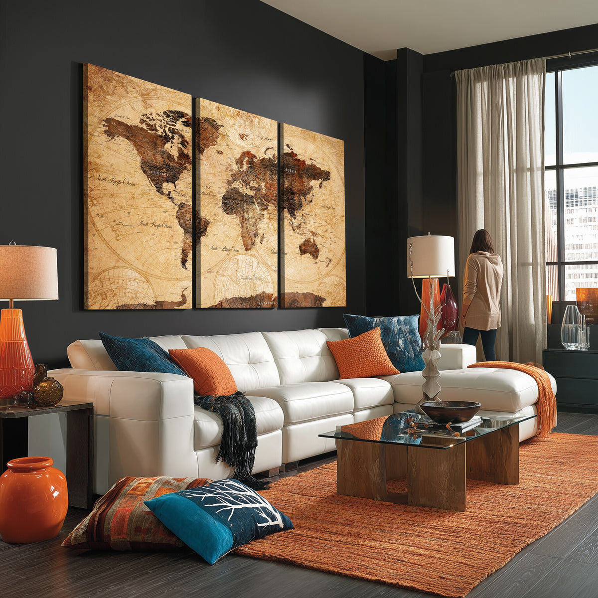 40760475-MGV-CV-36X24 - World Map Wall Art Canvas Print, Modern Decorative Framed Map Artwork Prints for Living Room, Office, Bedroom Wall Decor