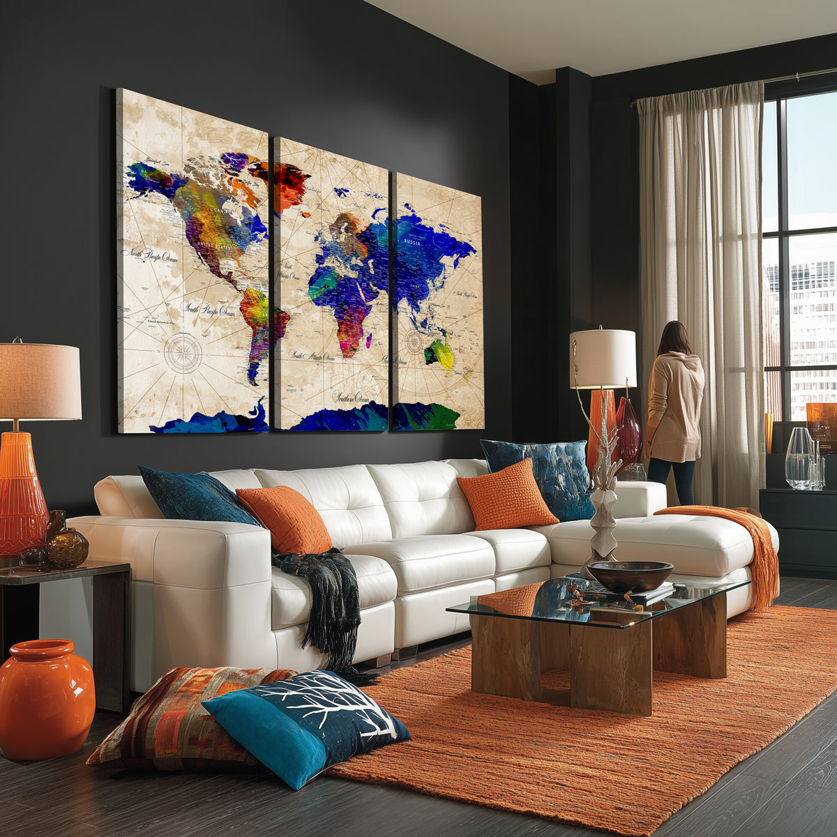26284075-MGV-CV-36X24 - World Map Wall Art Canvas Print, Modern Decorative Framed Map Artwork Prints for Living Room, Office, Bedroom Wall Decor