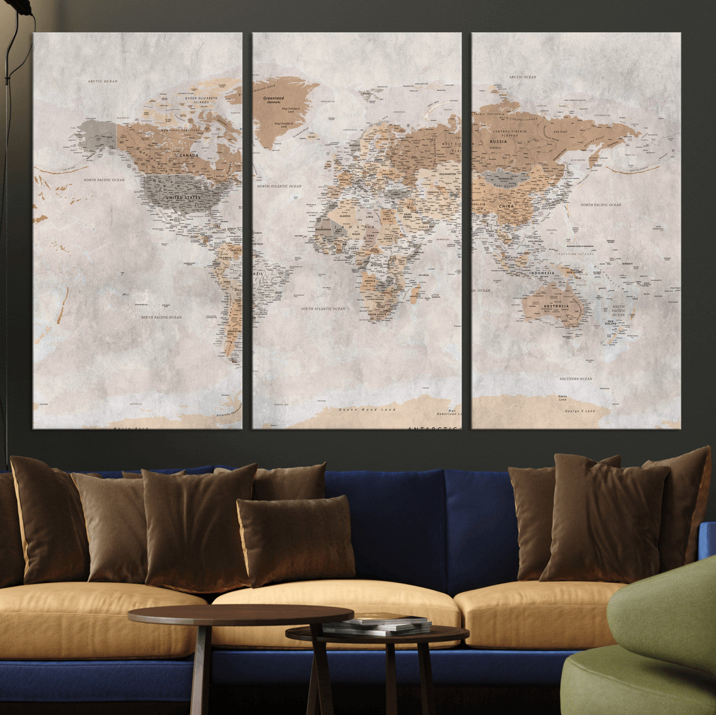 34051638-MGV-CV-36X24 - World Map Wall Art Canvas Print, Modern Decorative Framed Map Artwork Prints for Living Room, Office, Bedroom Wall Decor