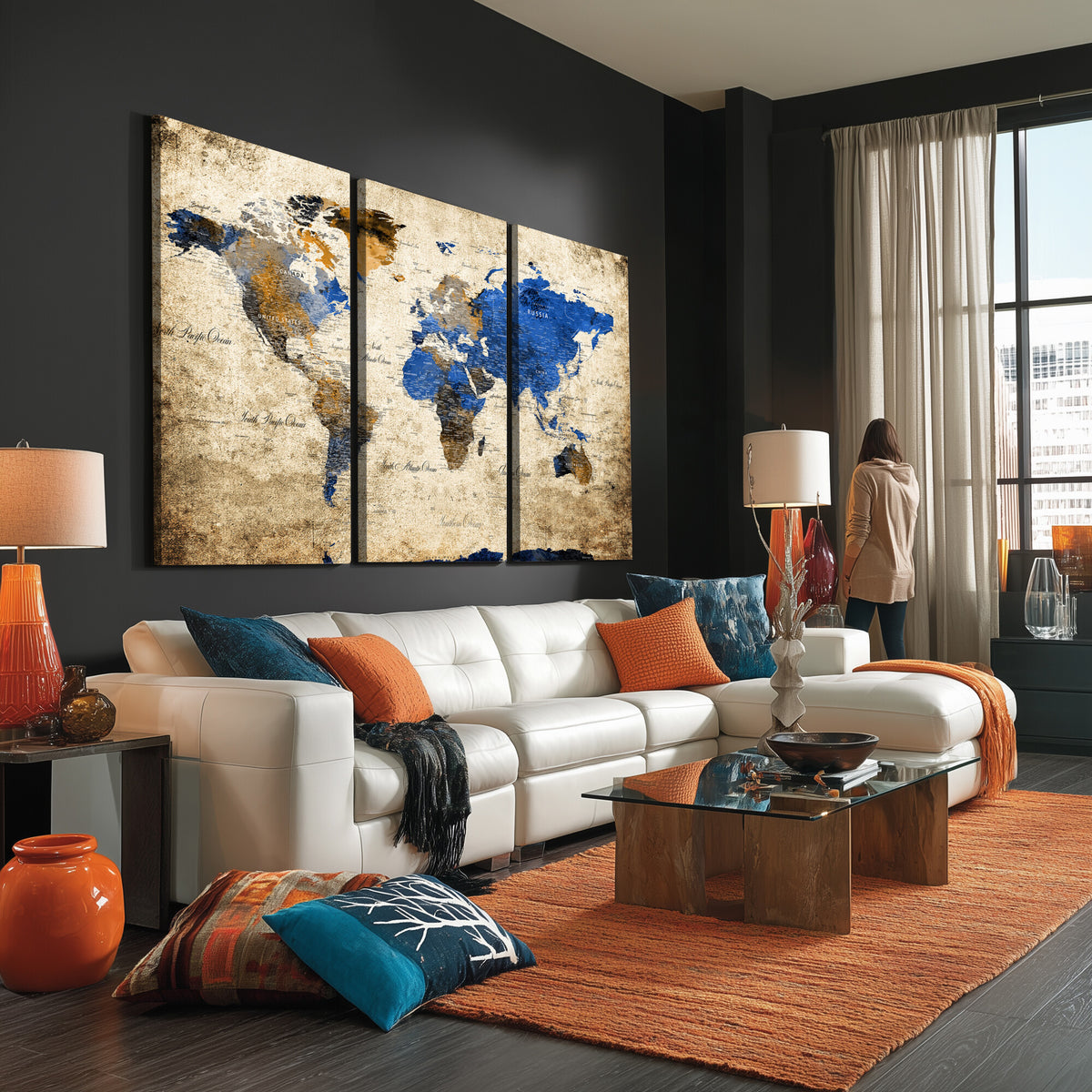 27314341-MGV-CV-36X24 - World Map Wall Art Canvas Print, Modern Decorative Framed Map Artwork Prints for Living Room, Office, Bedroom Wall Decor