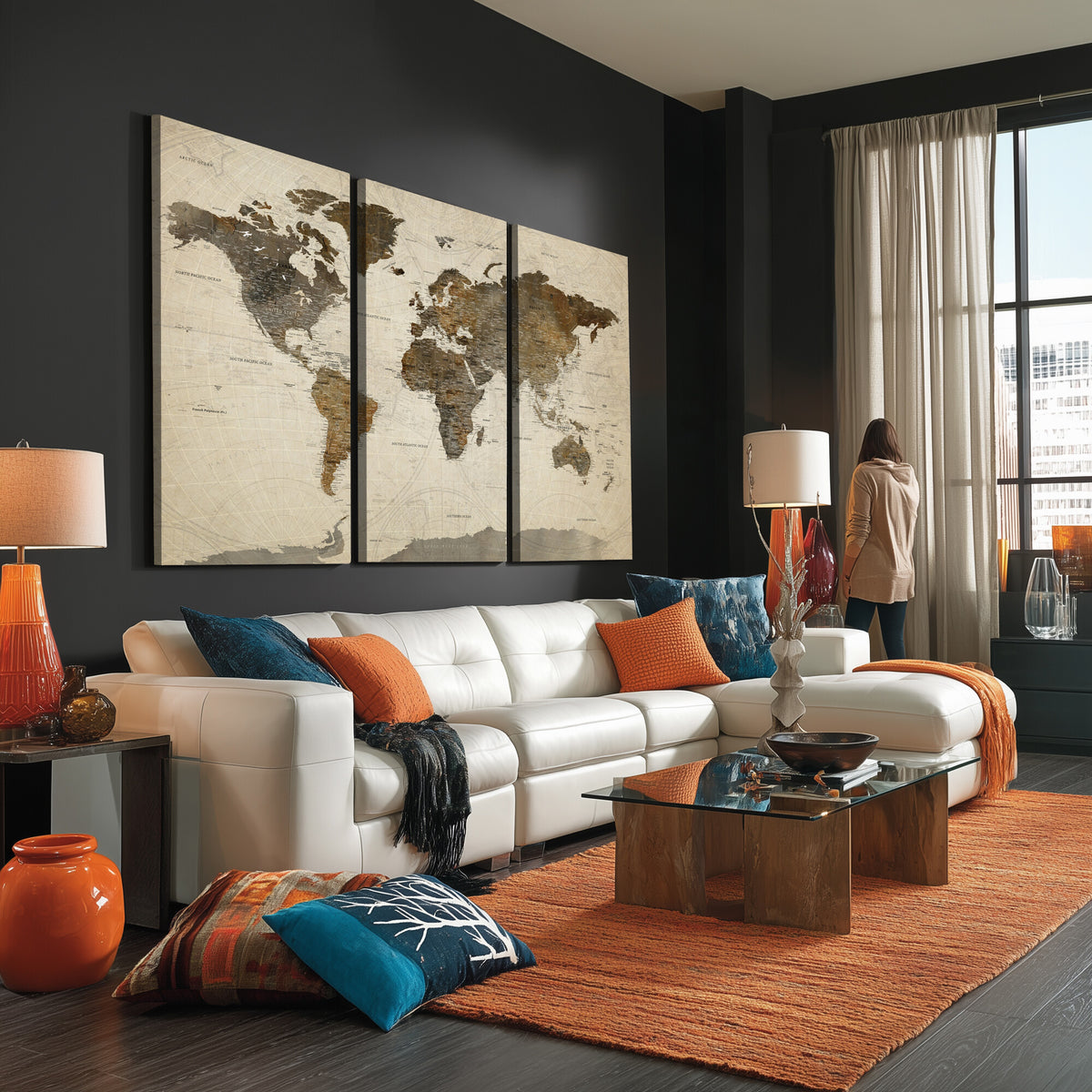 49623468-MGV-CV-36X24 - World Map Wall Art Canvas Print, Modern Decorative Framed Map Artwork Prints for Living Room, Office, Bedroom Wall Decor