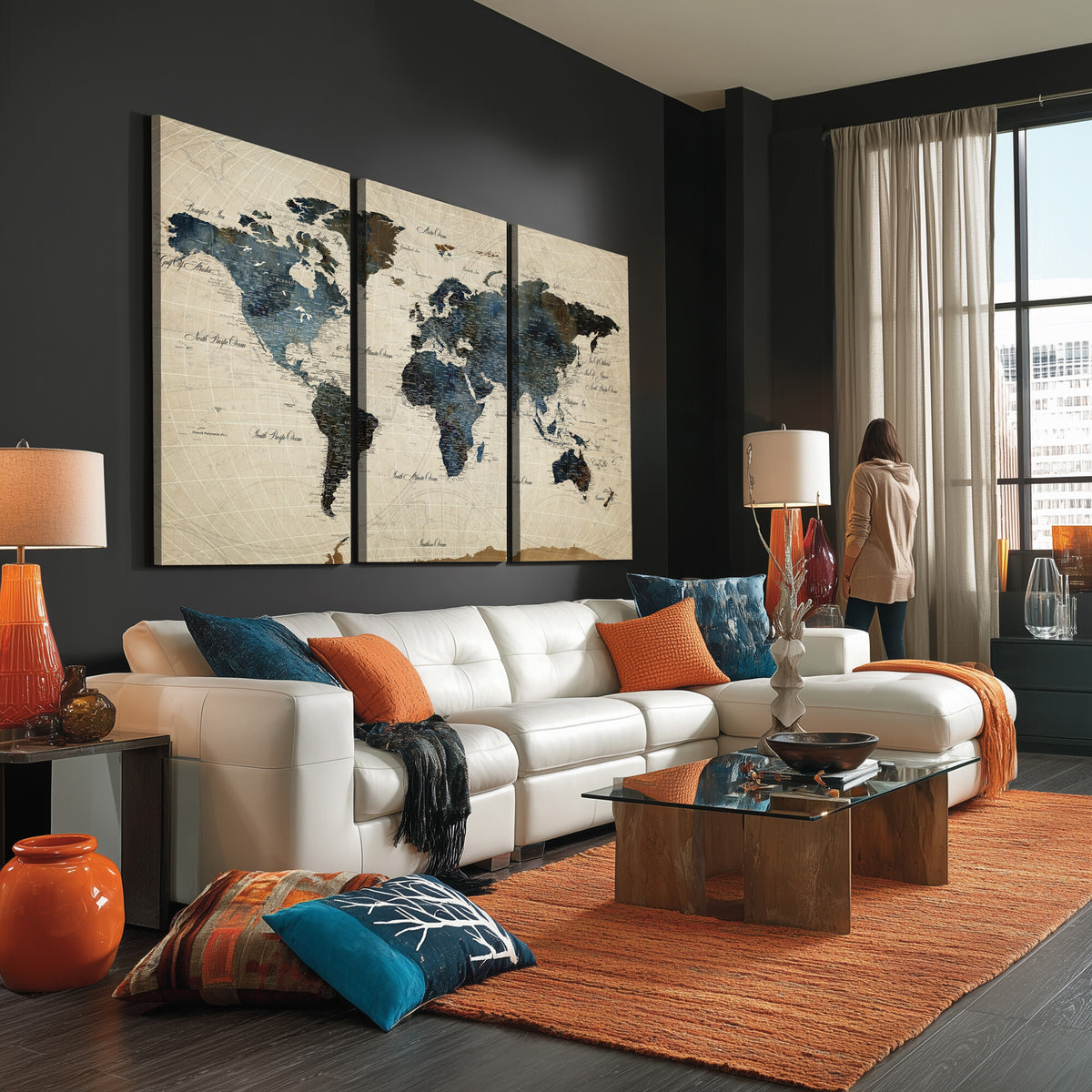 72927803-MGV-CV-36X24 - World Map Wall Art Canvas Print, Modern Decorative Framed Map Artwork Prints for Living Room, Office, Bedroom Wall Decor