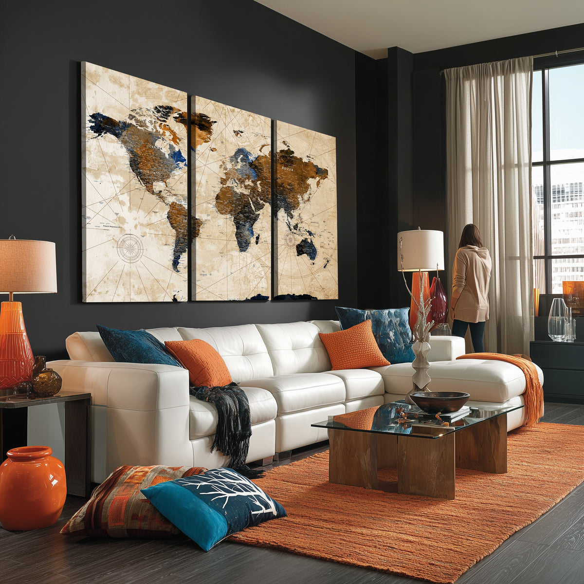15727090-MGV-CV-36X24 - World Map Wall Art Canvas Print, Modern Decorative Framed Map Artwork Prints for Living Room, Office, Bedroom Wall Decor