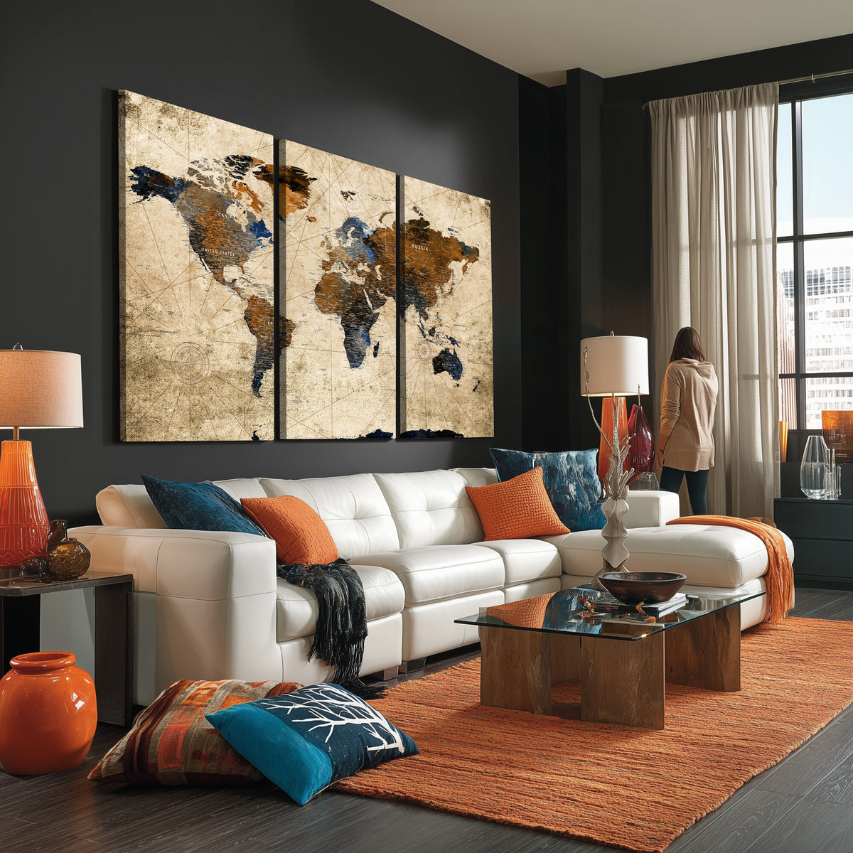 27163414-MGV-CV-36X24 - World Map Wall Art – Rustic Earth Tone Canvas Print, Antique