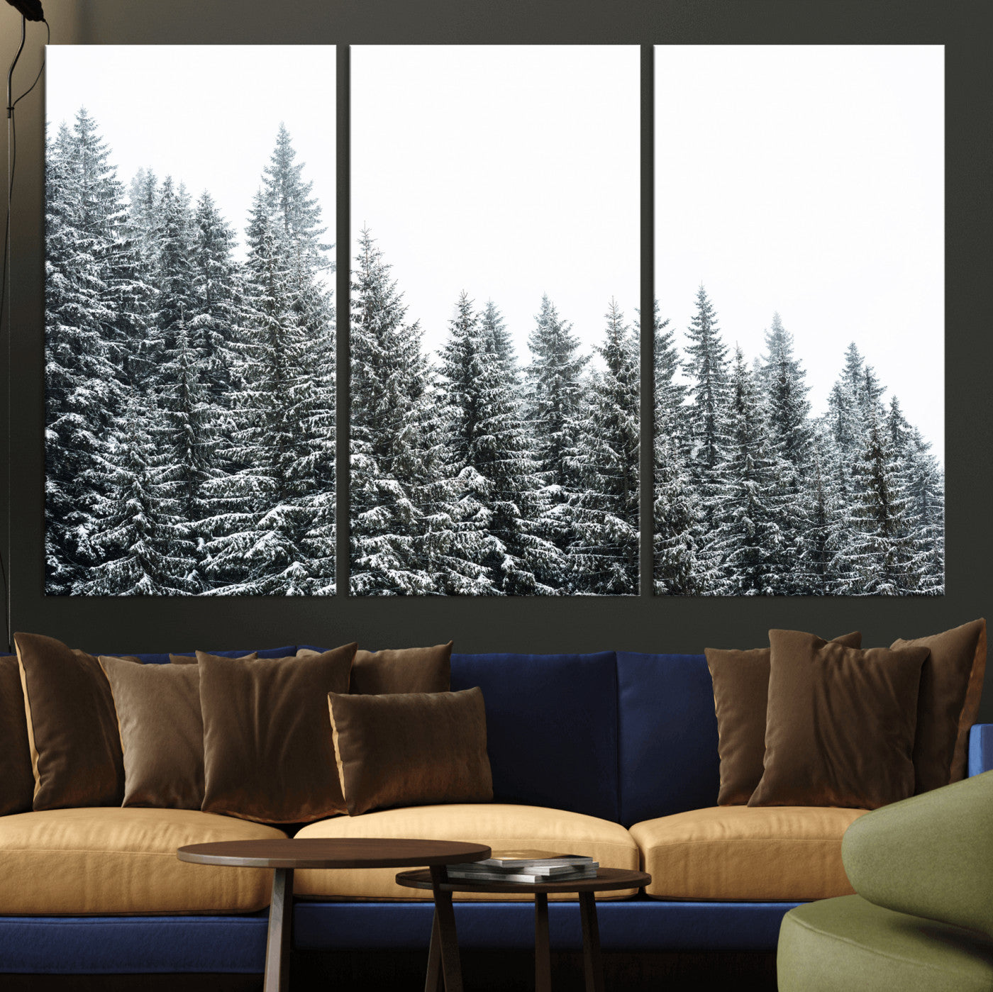 69566941-MGV-CV-36X24 - Misty Mountain Forest Canvas Print, Foggy Pine Trees Nature Wall Art, Framed Canvas Ready to Hang