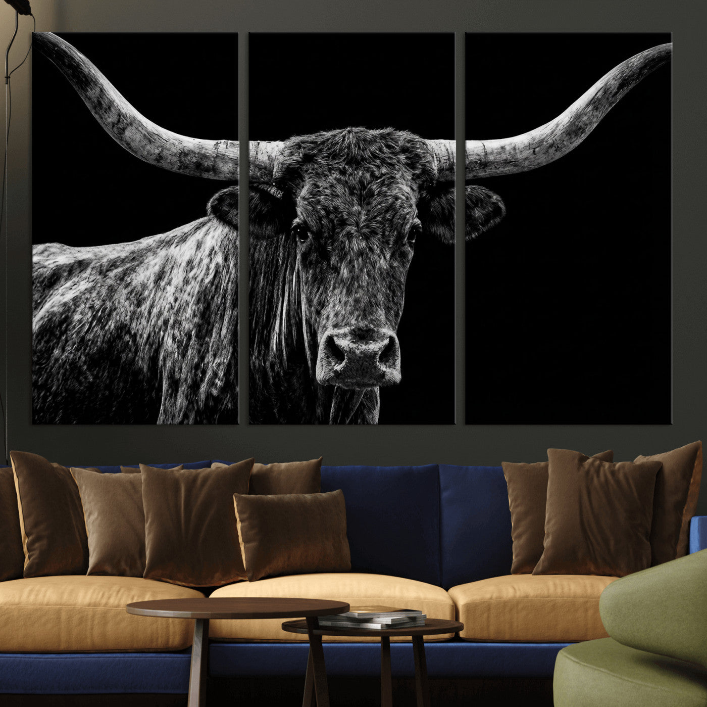 86568508-MGV-CV-36X24 - Vintage Texas Longhorn Bull Wall Art Canvas Print, Texas Cow Portrait Print, Framed Bull Wall Art Ready to Hang