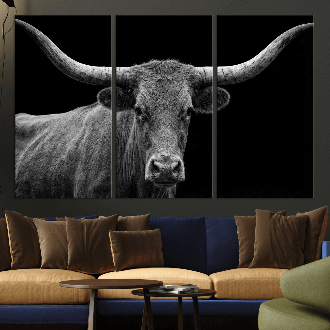 32601430-MGV-CV-36X24 - Texas Longhorn Bull Wall Art Canvas Print, Cow Portrait Photography, Framed Wall Art Ready to Hang