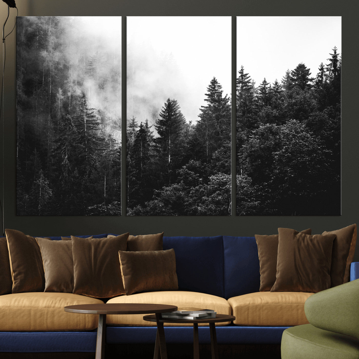 98764151-MGV-CV-36X24 - Black and White Forest Wall Art Canvas Print, Misty Pine Tree Landscape Photography, Framed Wall Art Ready to Hang