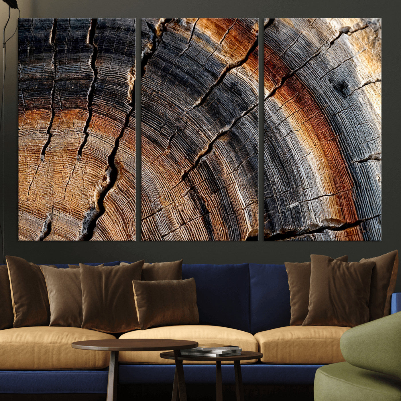 92693966E-MGV-CV-36X24 - Framed Large Abstract Wood Grain Canvas Print, Tree Ring Pattern Wall Art, Framed Canvas Ready to Hang