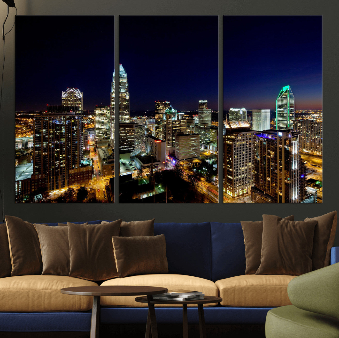 47163738-MGV-CV-36X24 - Atlanta Skyline Wall Art Canvas Print, Atlanta Downtown Night Cityscape Print for Modern Urban Wall Decor