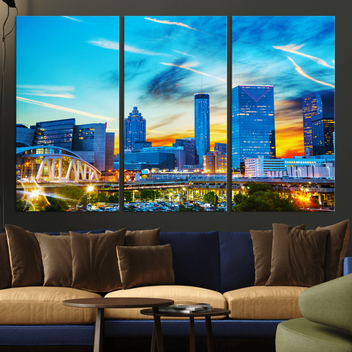 23097797-MGV-CV-36X24 - Atlanta Skyline Wall Art Canvas Print, Atlanta Downtown Night Cityscape Print for Modern Urban Wall Decor