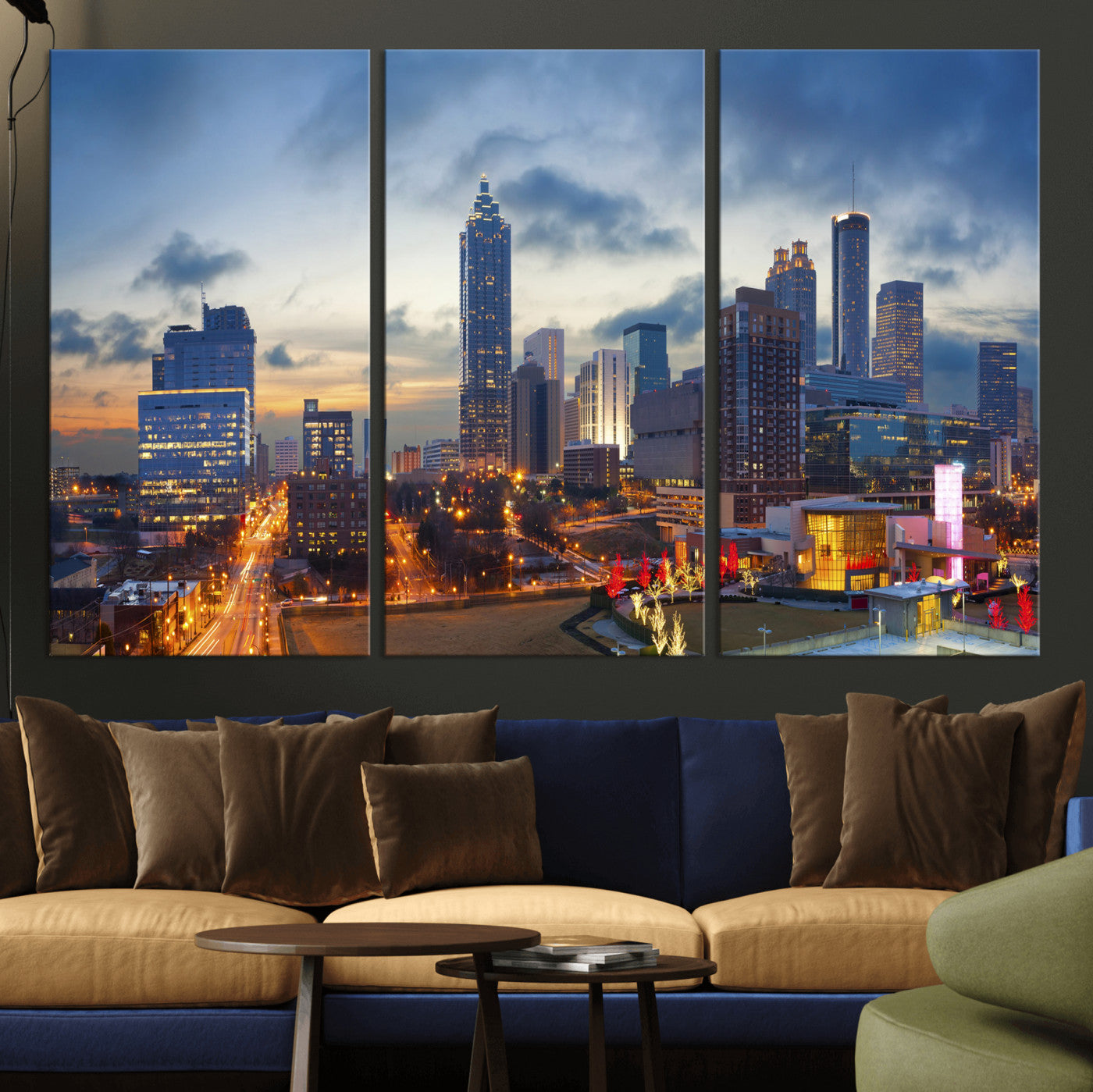 18461309-MGV-CV-36X24 - Atlanta Skyline Wall Art Canvas Print, Atlanta Downtown Night Cityscape Print for Modern Urban Wall Decor