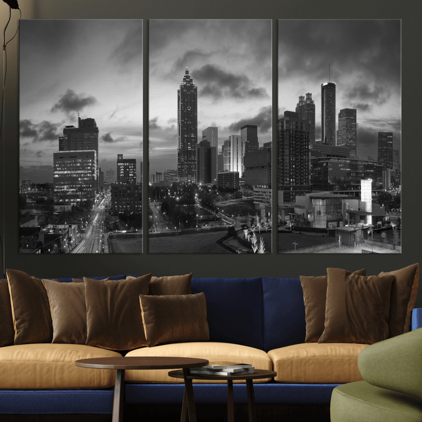 91959506-MGV-CV-36X24 - Atlanta Skyline Wall Art Canvas Print, Atlanta Downtown Night Cityscape Print for Modern Urban Wall Decor